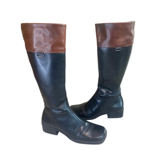 Enzo Angiolini Shoes - Enzo Angiolini W 9.5 Leather Black Brown Knee High Riding Boots Square Toes